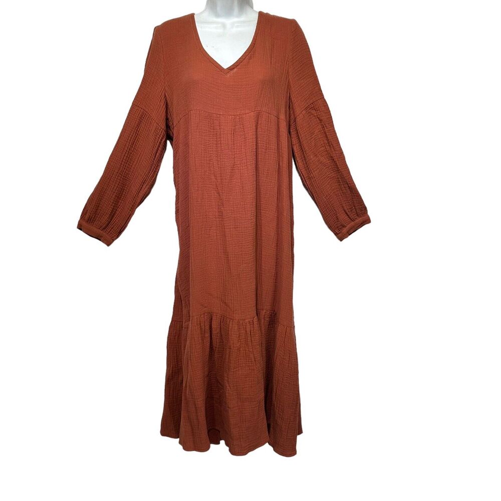 7 For All Mankind Cecelia oversized Gauze Tiered Peasant Boho Midi Dress Size S